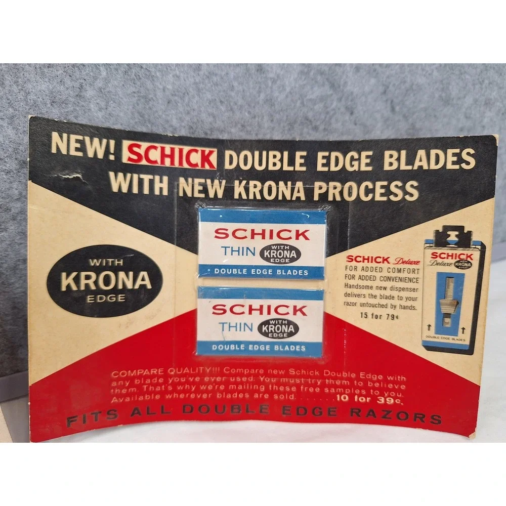 Vintage Schick Krona Edge Double Edge Razor Blades Promotional Sample Mailer